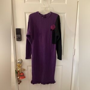 Vintage Steve Fabrikant  Long Sleeve Sweater Dress with Rose Detail
